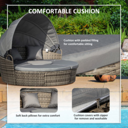 Outsunny Rattan Garden Furniture Cushioned Wicker Round Sofa Bed with Coffee Table Patio Conversation Furniture Set - Grey - thumbnail 6
