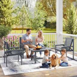 Outsunny 4 Piece Wooden Garden Furniture Set, Outdoor Garden Sofa Set with 2 Armchairs, Loveseat and Coffee Table, Grey - thumbnail 8
