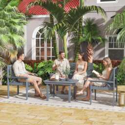 Outsunny 4 Piece Wooden Garden Furniture Set, Outdoor Garden Sofa Set with 2 Armchairs, Loveseat and Coffee Table, Grey - thumbnail 2