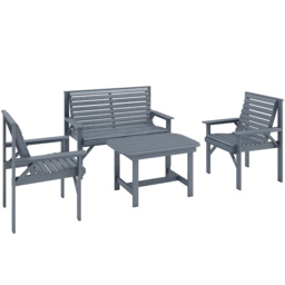 Outsunny 4 Piece Wooden Garden Furniture Set, Outdoor Garden Sofa Set with 2 Armchairs, Loveseat and Coffee Table, Grey - thumbnail 1