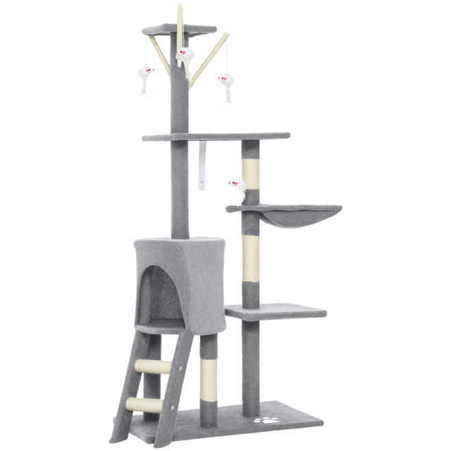 PawHut Multi-Level Cat Tower, 134cm Cat Tree with Condo and Sisal Scratching Posts for Indoor Kittens, Grey - image 1