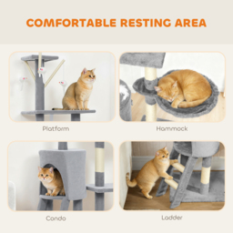 PawHut Multi-Level Cat Tower, 134cm Cat Tree with Condo and Sisal Scratching Posts for Indoor Kittens, Grey - thumbnail 5