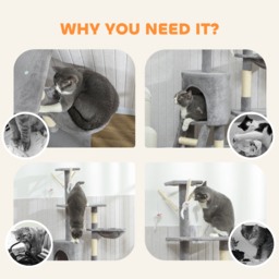 PawHut Multi-Level Cat Tower, 134cm Cat Tree with Condo and Sisal Scratching Posts for Indoor Kittens, Grey - thumbnail 8