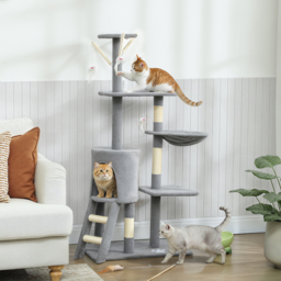 PawHut Multi-Level Cat Tower, 134cm Cat Tree with Condo and Sisal Scratching Posts for Indoor Kittens, Grey - thumbnail 2
