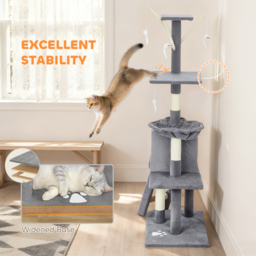 PawHut Multi-Level Cat Tower, 134cm Cat Tree with Condo and Sisal Scratching Posts for Indoor Kittens, Grey - thumbnail 6