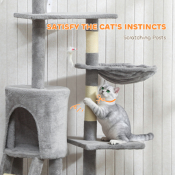 PawHut Multi-Level Cat Tower, 134cm Cat Tree with Condo and Sisal Scratching Posts for Indoor Kittens, Grey - thumbnail 7