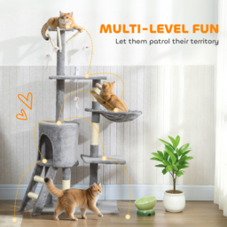 PawHut Multi-Level Cat Tower, 134cm Cat Tree with Condo and Sisal Scratching Posts for Indoor Kittens, Grey - thumbnail 4