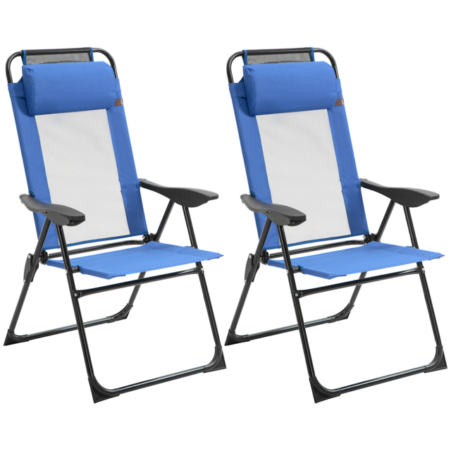 Outsunny Set of 2 Portable Folding Recliner Metal Outdoor Patio Chaise Lounge Chairs with Adjustable Backrest, Blue - image 1