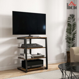 HOMCOM HiFi Stand, with Four Storage Shelves - Rustic Brown - thumbnail 2
