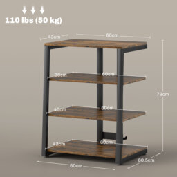 HOMCOM HiFi Stand, with Four Storage Shelves - Rustic Brown - thumbnail 3
