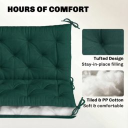 Outsunny 3 Seater Bench Cushion, Garden Chair Cushion with Back and Ties for Indoor and Outdoor Use, 98 x 150 cm, Green - thumbnail 5