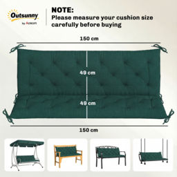 Outsunny 3 Seater Bench Cushion, Garden Chair Cushion with Back and Ties for Indoor and Outdoor Use, 98 x 150 cm, Green - thumbnail 3