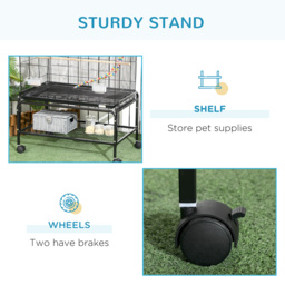 PawHut Steel Budgie Cage 133cm High with Stand, Slide-Out Tray, Toys, Storage Shelf for Canaries, Finches, Lovebirds, Parakeets, Black - Aosom UK - thumbnail 7