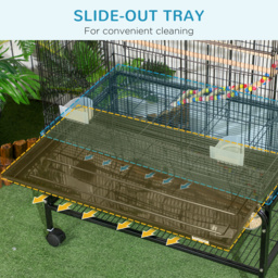 PawHut Steel Budgie Cage 133cm High with Stand, Slide-Out Tray, Toys, Storage Shelf for Canaries, Finches, Lovebirds, Parakeets, Black - Aosom UK - thumbnail 6