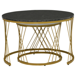 Set of 2 Modern Nesting Marble Coffee Tables with Metal Frame, Round Side Tables for Living Room, Bedroom, Study, 70x70x45 cm, Grey - Aosom.UK - thumbnail 9