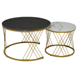 Set of 2 Modern Nesting Marble Coffee Tables with Metal Frame, Round Side Tables for Living Room, Bedroom, Study, 70x70x45 cm, Grey - Aosom.UK - thumbnail 2
