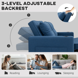 HOMCOM Two-Seater Pull-Out Sofa Bed - Dark Blue - thumbnail 5