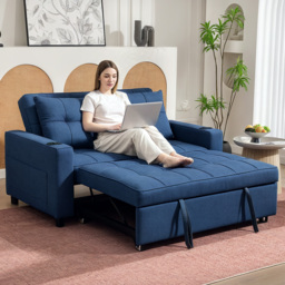 HOMCOM Two-Seater Pull-Out Sofa Bed - Dark Blue - thumbnail 9