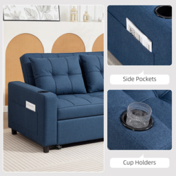 HOMCOM Two-Seater Pull-Out Sofa Bed - Dark Blue - thumbnail 7