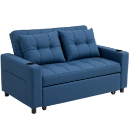 HOMCOM Two-Seater Pull-Out Sofa Bed - Dark Blue - thumbnail 1