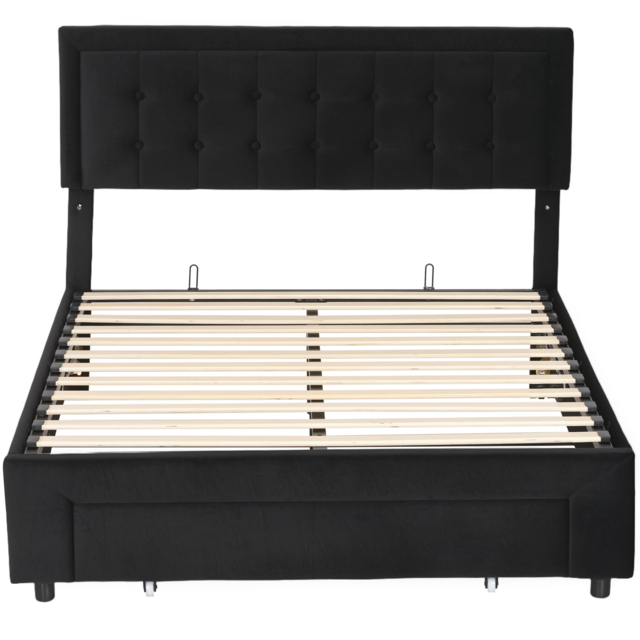 HOMCOM Double Ottoman Bed Frame, with Front Drawer - Black - image 1