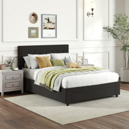 HOMCOM Double Ottoman Bed Frame, with Front Drawer - Black - thumbnail 9