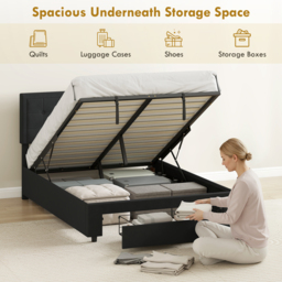 HOMCOM Double Ottoman Bed Frame, with Front Drawer - Black - thumbnail 4