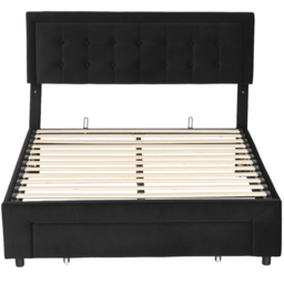 HOMCOM Double Ottoman Bed Frame, with Front Drawer - Black - thumbnail 1