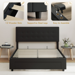 HOMCOM Double Ottoman Bed Frame, with Front Drawer - Black - thumbnail 8