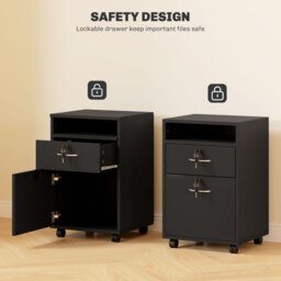HOMCOM 60cm Storage Cabinet with Drawer, Open Shelf, Metal Handles and 4 Wheels, Office Home Organiser Mobile Printer, Black - Aosom UK - thumbnail 7