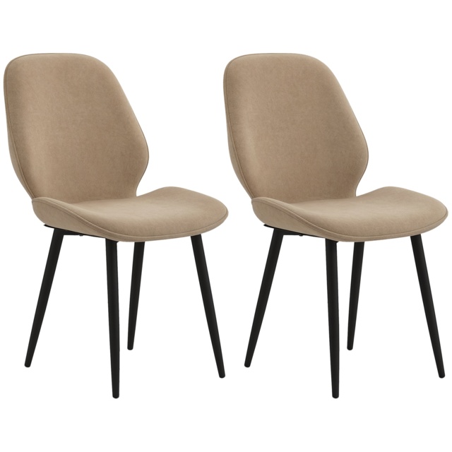 HOMCOM Velvet Dining Chairs, Set of 2 Dining Room Chairs with Metal Legs for Living Room, Dining Room, Light Brown - image 1