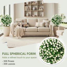 HOMCOM Artificial Rose Topiary UV Resistant, 2-Pack Fake Plants, 55 cm, White - thumbnail 7