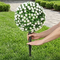 HOMCOM Artificial Rose Topiary UV Resistant, 2-Pack Fake Plants, 55 cm, White - thumbnail 8