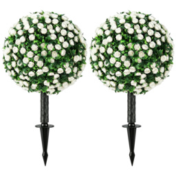 HOMCOM Artificial Rose Topiary UV Resistant, 2-Pack Fake Plants, 55 cm, White - thumbnail 1