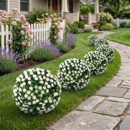 HOMCOM Artificial Rose Topiary UV Resistant, 2-Pack Fake Plants, 55 cm, White - thumbnail 9