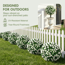HOMCOM Artificial Rose Topiary UV Resistant, 2-Pack Fake Plants, 55 cm, White - thumbnail 4