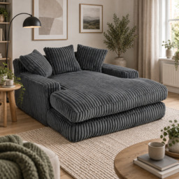 Oversized Chaise Longue Sofa with 3 Throw Cushions and Wide Armrests, Chair with Shredded Memory Foam Seat, 155L x 125W x 63H cm, Dark Gray - Aosom UK - thumbnail 1