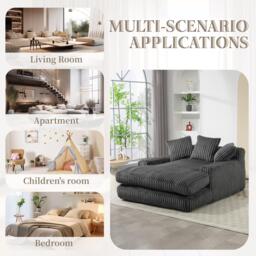Oversized Chaise Longue Sofa with 3 Throw Cushions and Wide Armrests, Chair with Shredded Memory Foam Seat, 155L x 125W x 63H cm, Dark Gray - Aosom UK - thumbnail 6