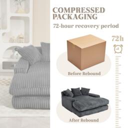 Oversized Chaise Longue Sofa with 3 Throw Cushions and Wide Armrests, Chair with Shredded Memory Foam Seat, 155L x 125W x 63H cm, Dark Gray - Aosom UK - thumbnail 9