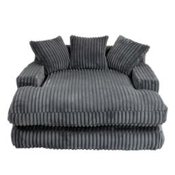 Oversized Chaise Longue Sofa with 3 Throw Cushions and Wide Armrests, Chair with Shredded Memory Foam Seat, 155L x 125W x 63H cm, Dark Gray - Aosom UK - thumbnail 2