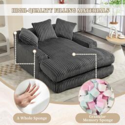 Oversized Chaise Longue Sofa with 3 Throw Cushions and Wide Armrests, Chair with Shredded Memory Foam Seat, 155L x 125W x 63H cm, Dark Gray - Aosom UK - thumbnail 4