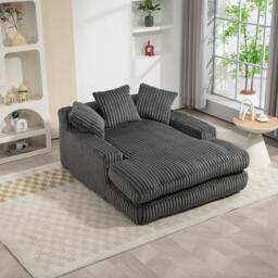 Oversized Chaise Longue Sofa with 3 Throw Cushions and Wide Armrests, Chair with Shredded Memory Foam Seat, 155L x 125W x 63H cm, Dark Gray - Aosom UK