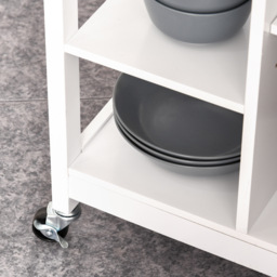 HOMCOM Kitchen Trolley with Wood Top, 3 Shelves, Drawer and Wheels, Compact Storage Unit, White - Aosom UK - thumbnail 7