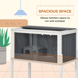 PawHut Wooden Hamster House Hamster Cage with Shelf, for Dwarf Hamsters, Gerbils, Rutin Chickens, with Huts, 82 x 45 x 81 cm, Dark Grey - thumbnail 8