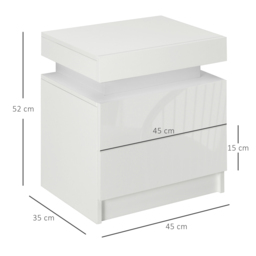 HOMCOM White Bedside Table with LED Light, High Gloss Front Nightstand with 2 Drawers, for Living Room, Bedroom - thumbnail 3