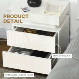 HOMCOM White Bedside Table with LED Light, High Gloss Front Nightstand with 2 Drawers, for Living Room, Bedroom - thumbnail 7