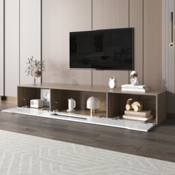 White TV Cabinet with High Gloss and Color Changing LED Lights, Media Unit with Storage for Living Room, Bedroom, 180x35x30 cm, White - Aosom.UK - thumbnail 5