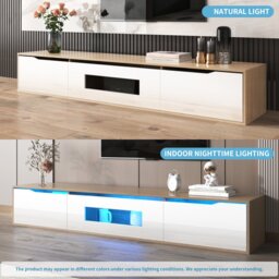 White TV Cabinet with High Gloss and Color Changing LED Lights, Media Unit with Storage for Living Room, Bedroom, 180x35x30 cm, White - Aosom.UK - thumbnail 7