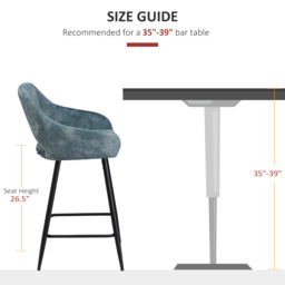 HOMCOM Bar Stools Set of 2, Velvet-Touch Fabric Counter Height Bar Chairs, Kitchen Stools with Steel Legs for Dining Area, Blue - Aosom UK - thumbnail 7