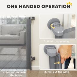 PawHut Retractable Dog Gate, Extends to 140 cm Wide & 93 cm Tall, Mesh Pet Gate with Single Hand Operation, for Stairs Doorways - thumbnail 5